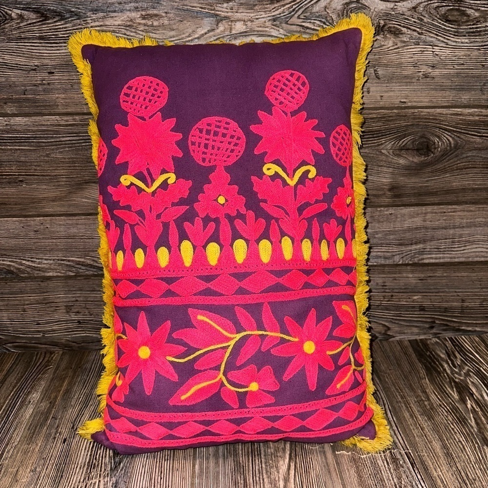 Modelli Bohemian Embroidered Floral Fringe Pillow